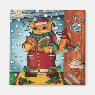 Cute Christmas Carol Singer Cat Magnet
