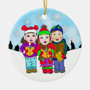 Cute Christmas Carolers Personalised Holiday Ceramic Tree Decoration