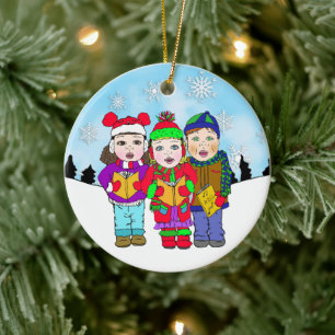 Cute Christmas Carolers Personalised Holiday Ceramic Tree Decoration