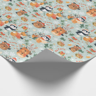 Cute Christmas Cartoon Animals Holiday Wrapping Paper