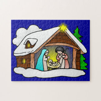 Cute Christmas Cartoon Nativity Jigsaw Puzzle