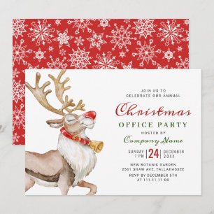 Cute Christmas Cartoon Reindeer Christmas Party Invitation