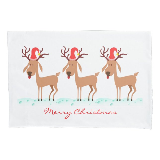 Cute Christmas Cartoon Reindeer Deer Optional Word Pillowcase (Front)