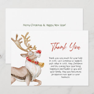 Cute Christmas Cartoon Reindeer Greeting Holiday Thank You Card