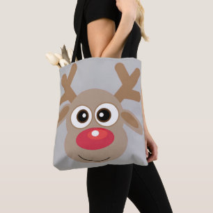 Cute Christmas Cartoon Reindeer Grey Tote Bag