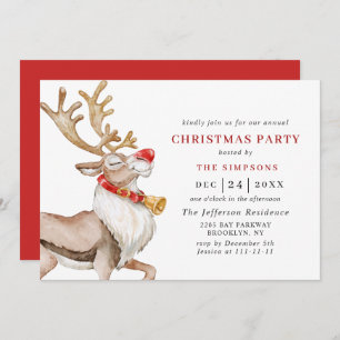 Cute Christmas Cartoon Reindeer Holiday Party Invitation