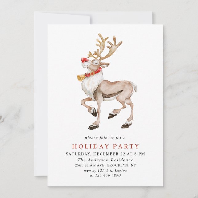 Cute Christmas Cartoon Reindeer Holiday Party Invitation (Front)