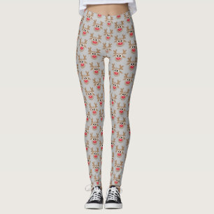 Cute Christmas Cartoon Reindeer Pattern Grey Leggings