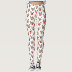 Cute Christmas Cartoon Reindeer Pattern Leggings
