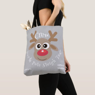 Cute Christmas Cartoon Reindeer Sleigh Team Grey Tote Bag