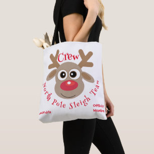 Cute Christmas Cartoon Reindeer Sleigh Team White Tote Bag