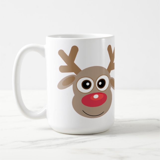Cute Christmas Cartoon Reindeer Winter White Coffee Mug (Left)