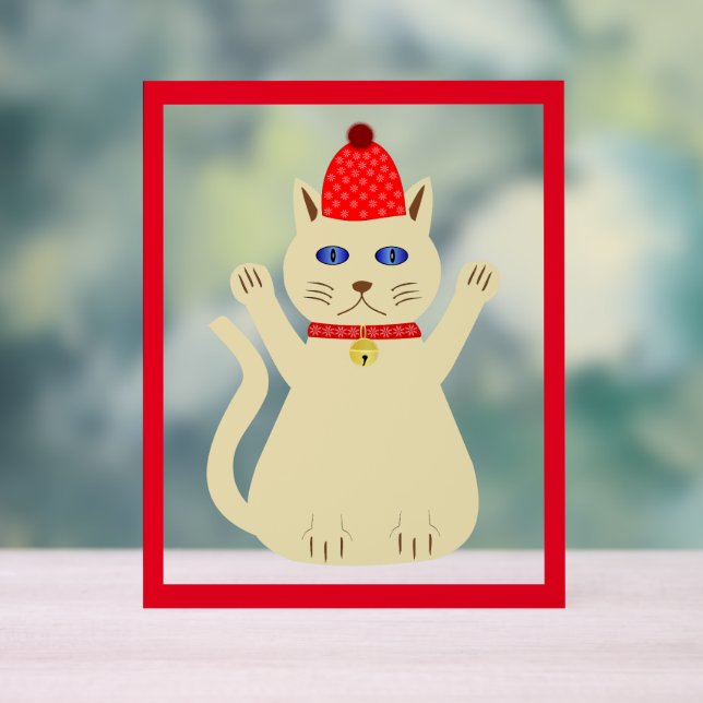Cute Christmas Cat Acrylic Sign (Neutral)