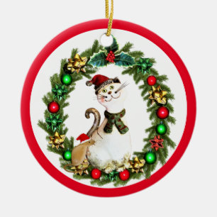 Cute Christmas Cat and Mouse Ceramic Tree Decoration