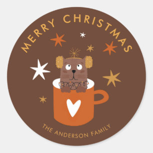 Cute Christmas Cat & Cocoa Mug Custom Sticker