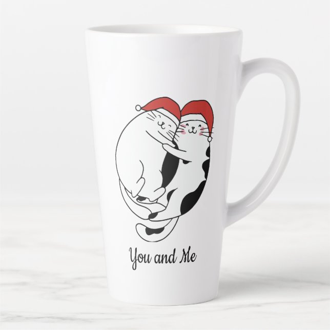 Cute Christmas cat couples in love minimalist  Latte Mug (Right)