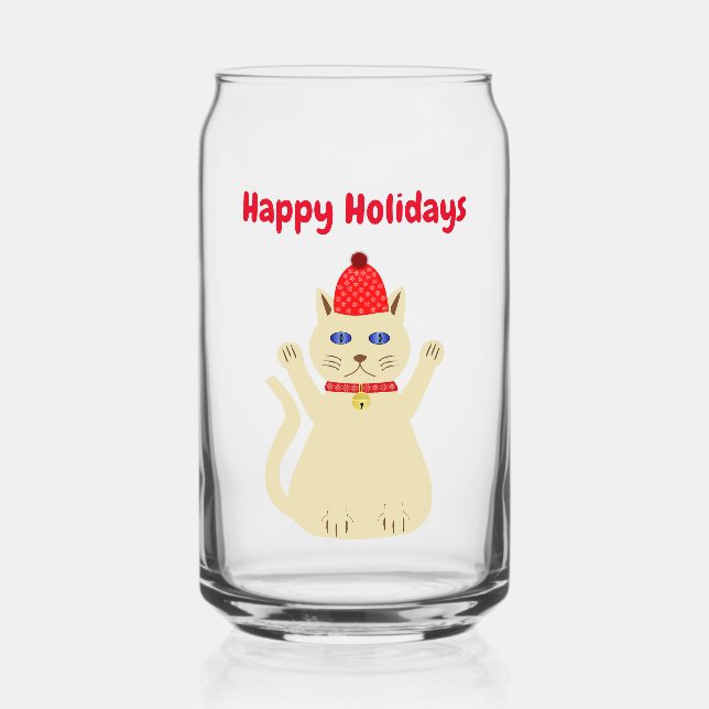 Cute Christmas Cat Custom Can Glass (Front)