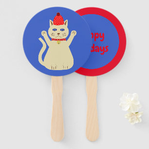 Cute Christmas Cat Custom Hand Fan