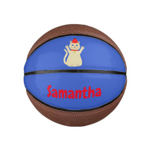 Cute Christmas Cat Custom Name Mini Basketball