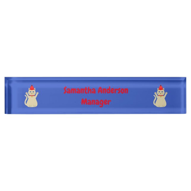Cute Christmas Cat Custom Nameplate (Front)