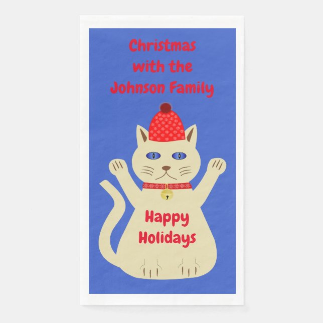 Cute Christmas Cat Custom Napkin (Front)