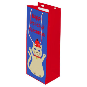 Cute Christmas Cat Custom Wine Gift Bag