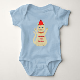 Cute Christmas Cat First Christmas Baby Bodysuit