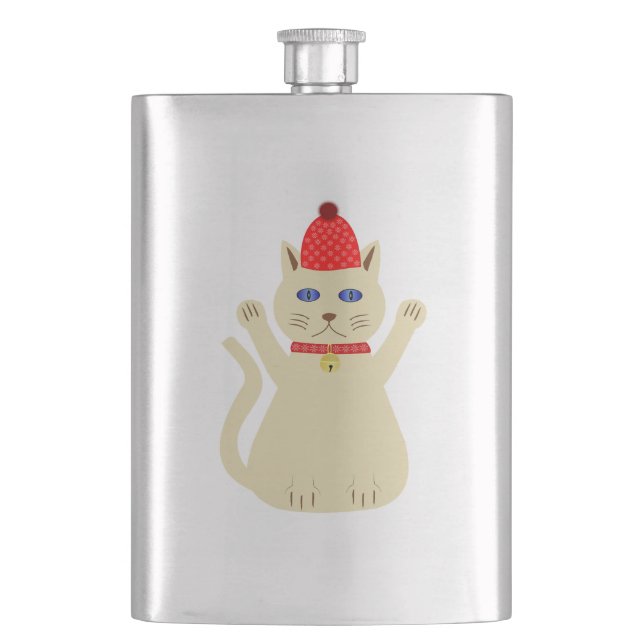 Cute Christmas Cat Hip Flask (Front)
