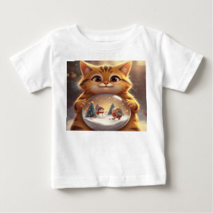 Cute Christmas Cat Holding Snow Globe Art Baby T-Shirt