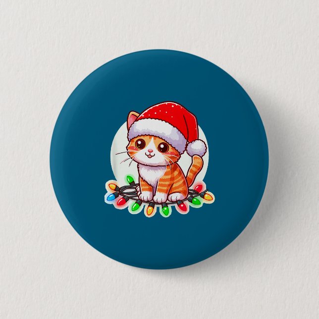Cute Christmas Cat In Santa Hat  6 Cm Round Badge (Front)