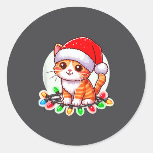 Cute Christmas Cat In Santa Hat Classic Round Sticker