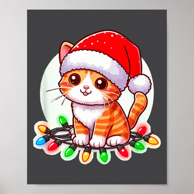 Cute Christmas Cat In Santa Hat  Poster (Front)