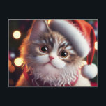 Cute Christmas Cat in Santa's Red Hat  Holiday Postcard<br><div class="desc">Christmas cat.</div>