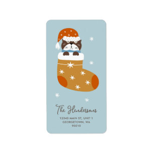 Cute Christmas Cat in Stocking Vertical Label
