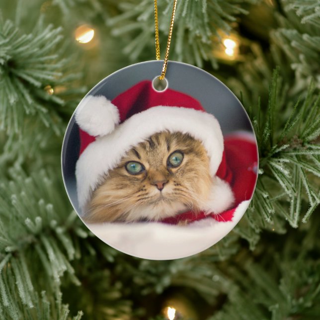 Cute Christmas cat lying Ceramic Tree Decoration (Tree)