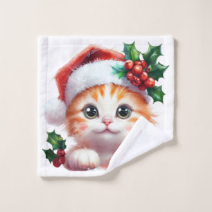 Cute Christmas Cat Ornament - Festive Holiday Gift Wash Cloth