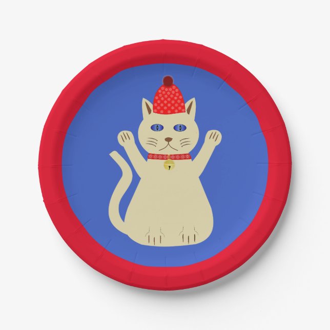 Cute Christmas Cat Paper Plate (Front)
