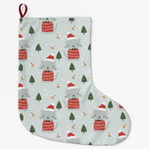 Cute Christmas Cat Pattern – Festive Holiday  Large Christmas Stocking
