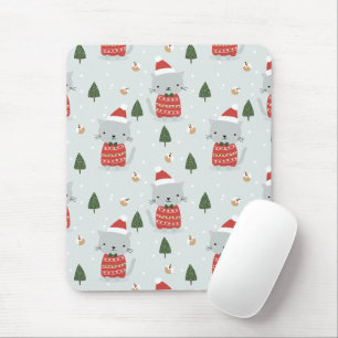 Cute Christmas Cat Pattern – Festive Holiday Mouse Mat