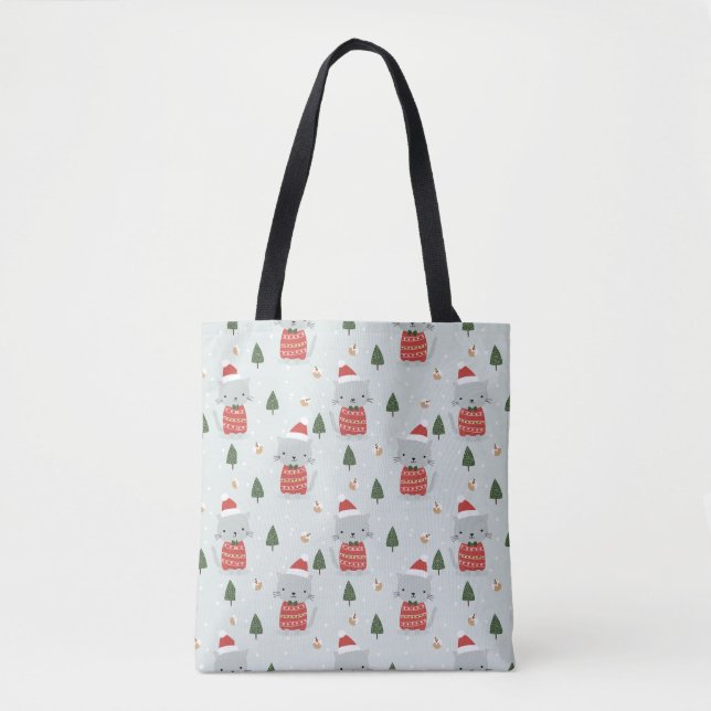Cute Christmas Cat Pattern – Festive Holiday  Tote Bag (Front)