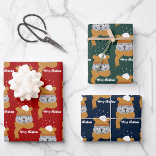 Cute Christmas Cat Pattern Wrapping Paper Sheet