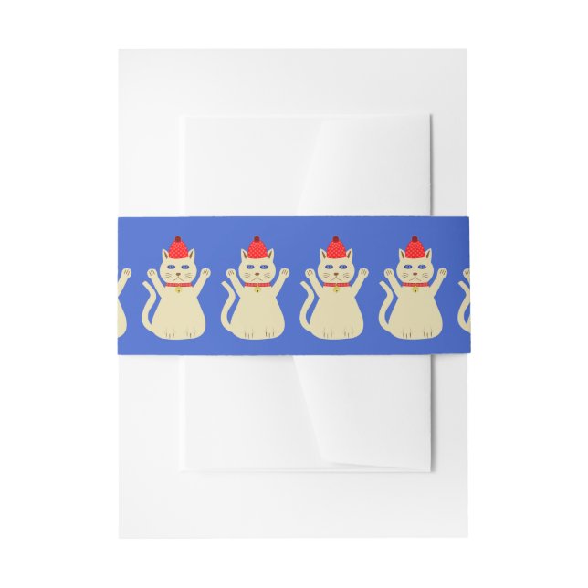 Cute Christmas Cat Patterned Invitation Belly Band (Front Example)