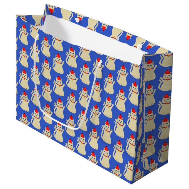 Cute Christmas Cat Patterned Large Gift Bag (Front Angled)