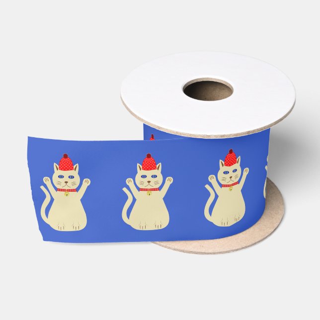 Cute Christmas Cat Patterned Satin Ribbon (Spool)
