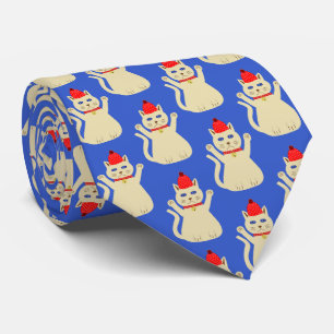 Cute Christmas Cat Patterned Tie