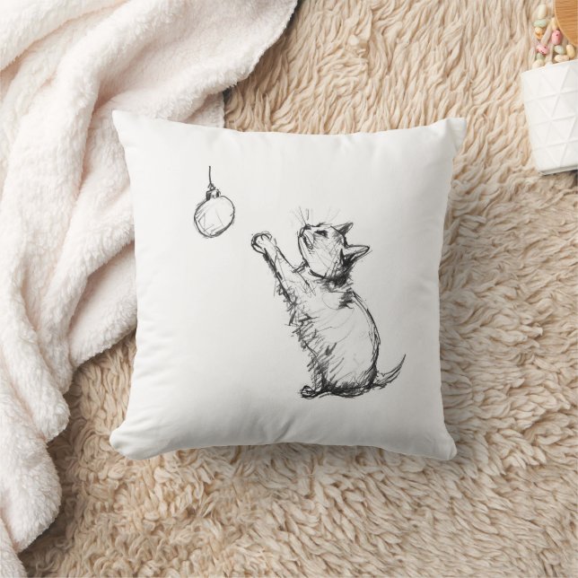Cute Christmas Cat Reaching for Ornament Cushion (Blanket)