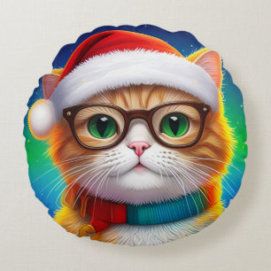Cute Christmas Cat Santa Claus-68265 Round Cushion