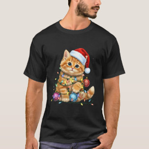 Cute Christmas Cat Santa Hat Lights Gift Men Women T-Shirt