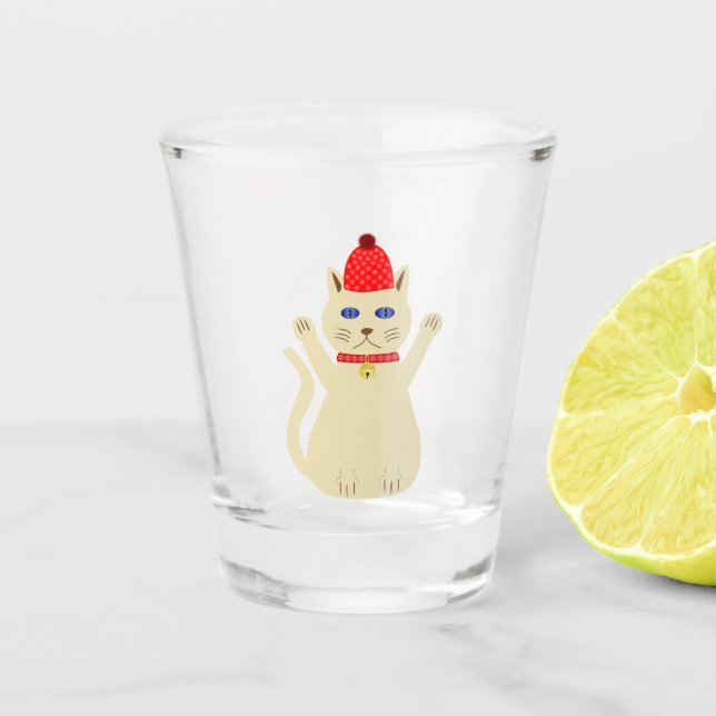 Cute Christmas Cat Shot Glass (Front)