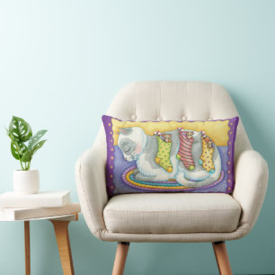 Cute Christmas Cat Sleeping with Mice in Stockings Lumbar Cushion